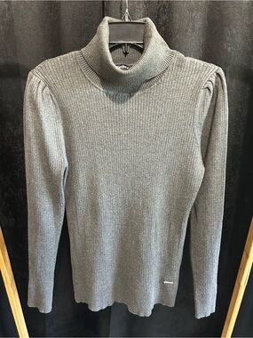 DKNY Gray Ribbed Turtleneck Pullover